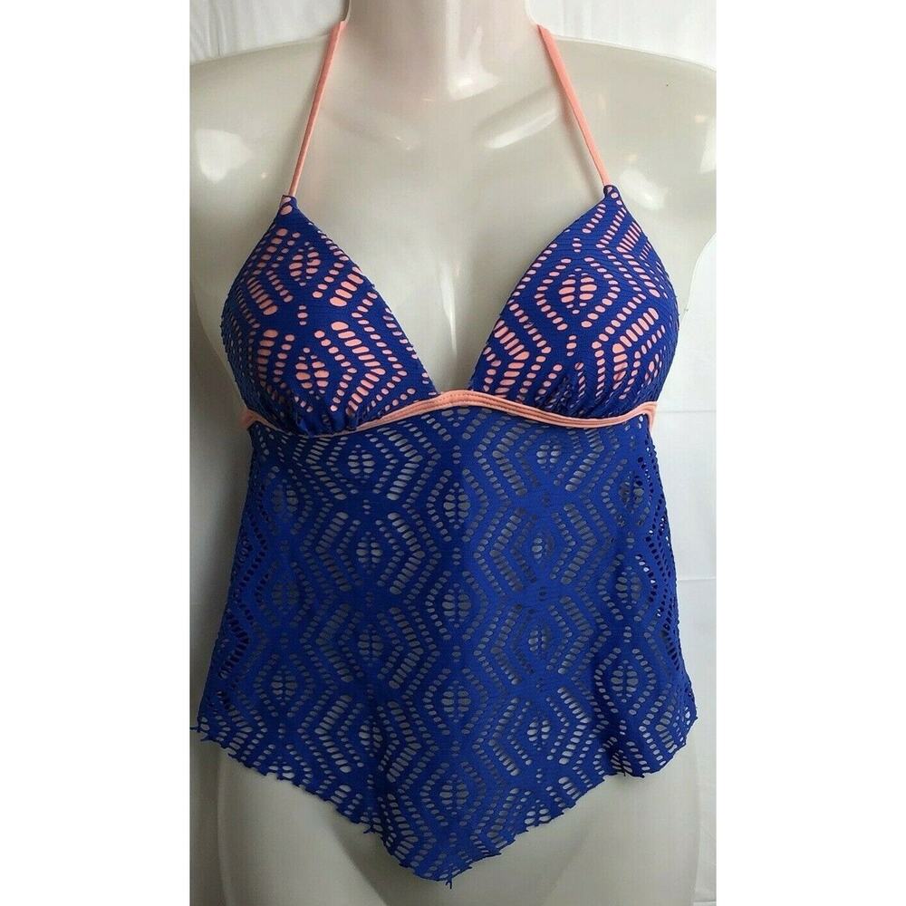 Arizona Tankini Top Women S Blue Peach Mesh Halter Bikini Top Padded Hi Low Hem